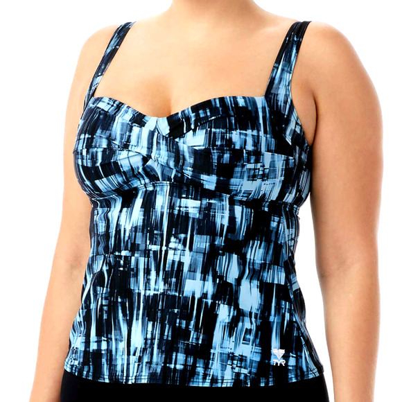 TYR DuraFast Elite Tremiti Twisted Bra Tankini Swim Top Black Blue Size 8 SAMPLE - Picture 2 of 6